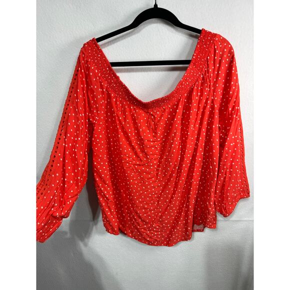 Maurices Red White Polka Dot Off Shoulder Peasant‎ Blouse 3/4 Sleeve Plus 1X New - Picture 4 of 7